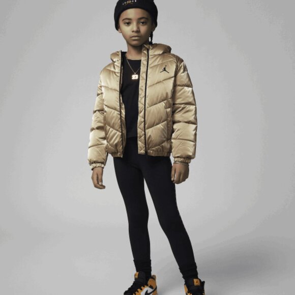 Jordan Iridescent Gold Puffy Jacket Size Medium Fleece Lined - Picture 6 of 12